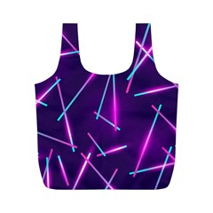 Retrowave Aesthetic Vaporwave Retro Memphis Pattern 80s Design Geometric Shapes Futurist Purple Pink Blue Neon Light Full Print Recycle Bag (m) by genx