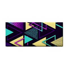 Retrowave Aesthetic Vaporwave Retro Memphis Triangle Pattern 80s Yellow Turquoise Purple Hand Towel by genx