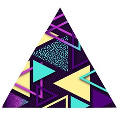 Retrowave Aesthetic Vaporwave Retro Memphis Triangle Pattern 80s Yellow Turquoise Purple Wooden Puzzle Triangle by genx