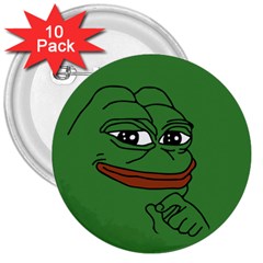 Pepe The Frog Smug Face With Smile And Hand On Chin Meme Kekistan All Over Print Green 3  Buttons (10 Pack)  by snek