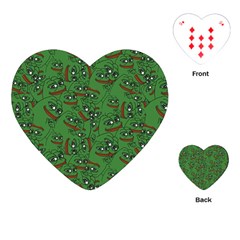 Pepe The Frog Perfect A-ok Handsign Pattern Praise Kek Kekistan Smug Smile Meme Green Background Playing Cards Single Design (heart) by snek