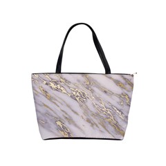 Marble With Metallic Gold Intrusions On Gray White Stone Texture Pastel Rose Pink Background Classic Shoulder Handbag by genx