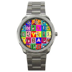 Alphabet Pattern Sport Metal Watch by designsbymallika