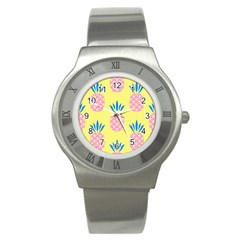 Summer Pineapple Seamless Pattern Stainless Steel Watch by Sobalvarro