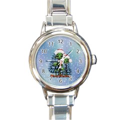 Merry Christmas, Funny Mushroom With Christmas Hat Round Italian Charm Watch by FantasyWorld7