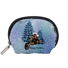 Merry Christmas, Funny Mouse On A Motorcycle With Christmas Hat Accessory Pouch (small)