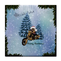 Merry Christmas, Funny Mouse On A Motorcycle With Christmas Hat Tile Coaster by FantasyWorld7