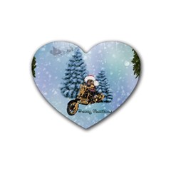 Merry Christmas, Funny Mouse On A Motorcycle With Christmas Hat Heart Coaster (4 Pack)  by FantasyWorld7
