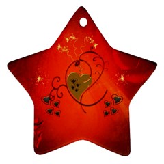 Golden Heart On Vintage Background Ornament (star) by FantasyWorld7