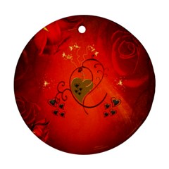 Golden Heart On Vintage Background Round Ornament (two Sides) by FantasyWorld7