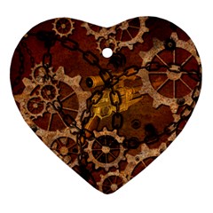 Steampunk Patter With Gears Heart Ornament (two Sides) by FantasyWorld7