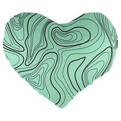Green Lines Pattern Large 19  Premium Flano Heart Shape Cushions by designsbymallika