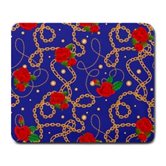 Blue Golden Chain Rose Pattern Large Mousepads by designsbymallika