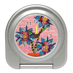 Brick Wall Flower Pot In Color Travel Alarm Clock by okhismakingart