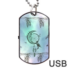 Dreamcatcher With Moon And Feathers Dog Tag Usb Flash (two Sides) by FantasyWorld7