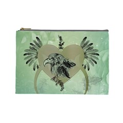 Eagle, Animal, Bird, Feathers, Fantasy, Lineart, Flowers, Blossom, Elegance, Decorative Cosmetic Bag (large) by FantasyWorld7