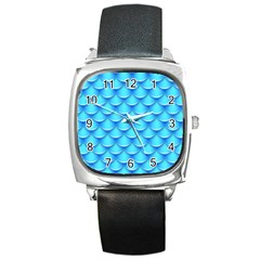 Blue Scale Pattern Square Metal Watch by designsbymallika