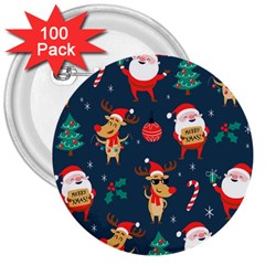 Funny Christmas Pattern 3  Buttons (100 Pack)  by Vaneshart