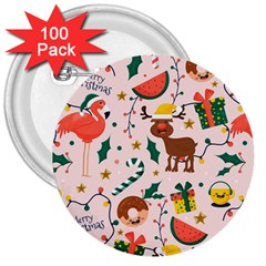 Colorful Funny Christmas Pattern 3  Buttons (100 Pack)  by Vaneshart