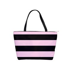 Black And Light Pastel Pink Large Stripes Goth Mime French Style Classic Shoulder Handbag by genx