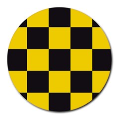 Checkerboard Pattern Black And Yellow Ancap Libertarian Round Mousepads by snek