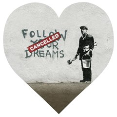 Banksy Graffiti Original Quote Follow Your Dreams Cancelled Cynical With Painter Wooden Puzzle Heart by snek