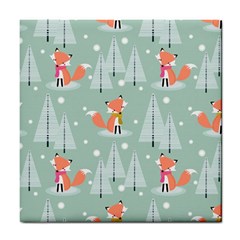 Cute Fox Christmas Winter Seamless Pattern Tile Coaster by Vaneshart