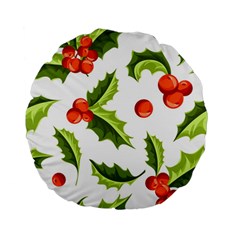 Christmas Holly Berry Seamless Pattern Standard 15  Premium Flano Round Cushions by Vaneshart