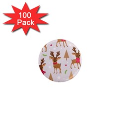 Christmas Seamless Pattern With Reindeer 1  Mini Magnets (100 Pack)  by Vaneshart