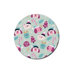 Pattern Funny Christmas Ho Ho Ho Rubber Coaster (round)  by Vaneshart