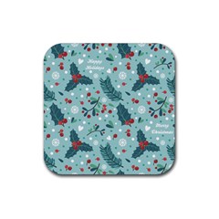 Seamless Pattern With Berries Leaves Rubber Coaster (square)  by Vaneshart