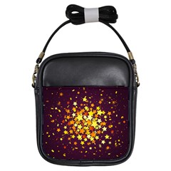 Colorful Confetti Stars Paper Particles Scattering Randomly Dark Background With Explosion Golden St Girls Sling Bag by Vaneshart