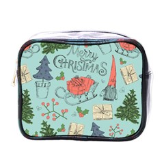 Vintage Christmas Pattern Mini Toiletries Bag (one Side) by Vaneshart