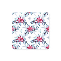 Watercolor Christmas Floral Seamless Pattern Square Magnet