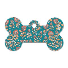 Teal Floral Paisley Dog Tag Bone (one Side)