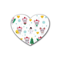 Christmas Seamless Pattern With Cute Kawaii Mouse Rubber Coaster (heart)  by Vaneshart