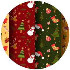Hand Drawn Christmas Pattern Collection Wooden Puzzle Round