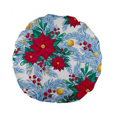 Seamless Winter Pattern With Poinsettia Red Berries Christmas Tree Branches Golden Balls Standard 15  Premium Flano Round Cushions by Vaneshart