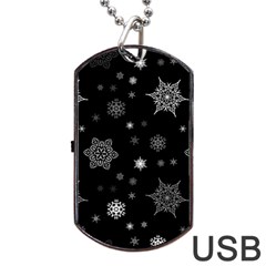 Christmas Snowflake Seamless Pattern With Tiled Falling Snow Dog Tag Usb Flash (two Sides)