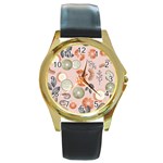 Hygge Seamless Pattern Round Gold Metal Watch