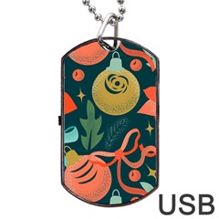 Colorful Vintage Christmas Pattern Dog Tag Usb Flash (one Side)