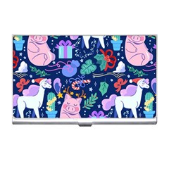 Colorful Funny Christmas Pattern Pig Animal Business Card Holder by Vaneshart