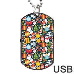 Colorful Pattern With Decorative Christmas Elements Dog Tag Usb Flash (two Sides)