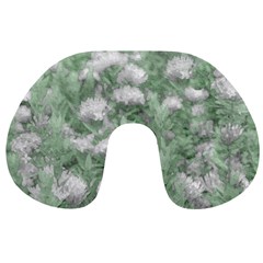 Green And White Textured Botanical Motif Manipulated Photo Travel Neck Pillow by dflcprintsclothing