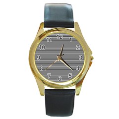 Black Grey White Stripes Round Gold Metal Watch by anthromahe