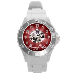 Merry Christmas Ornamental Round Plastic Sport Watch (l) by christmastore