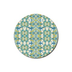 Colored Geometric Ornate Patterned Print Rubber Round Coaster (4 Pack) 