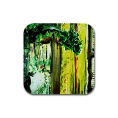 Old Tree And House With An Arch 8 Rubber Square Coaster (4 Pack)  by bestdesignintheworld