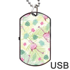 Beautiful Seamless Vector Tropical Pattern Background With Flamingo Hibiscus Dog Tag Usb Flash (two Sides) by Wegoenart