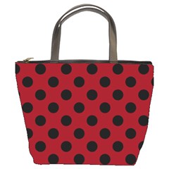 Polka Dots Black On Carmine Red Bucket Bag by FashionBoulevard